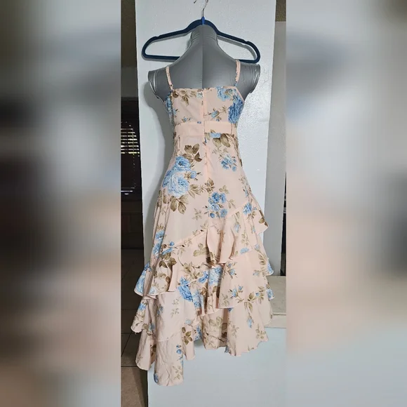 SHEIN Asymmetrical Floral Dress - Blue and Cream - Picture 4 of 5